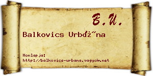 Balkovics Urbána névjegykártya